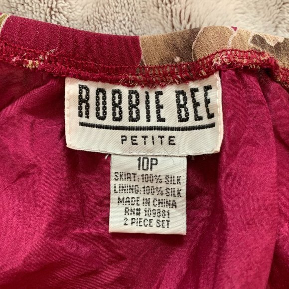 Robbie Bee Vintage Silk Floral Print High Low Midi Skirt Red - Size 10 Petite - Picture 4 of 5